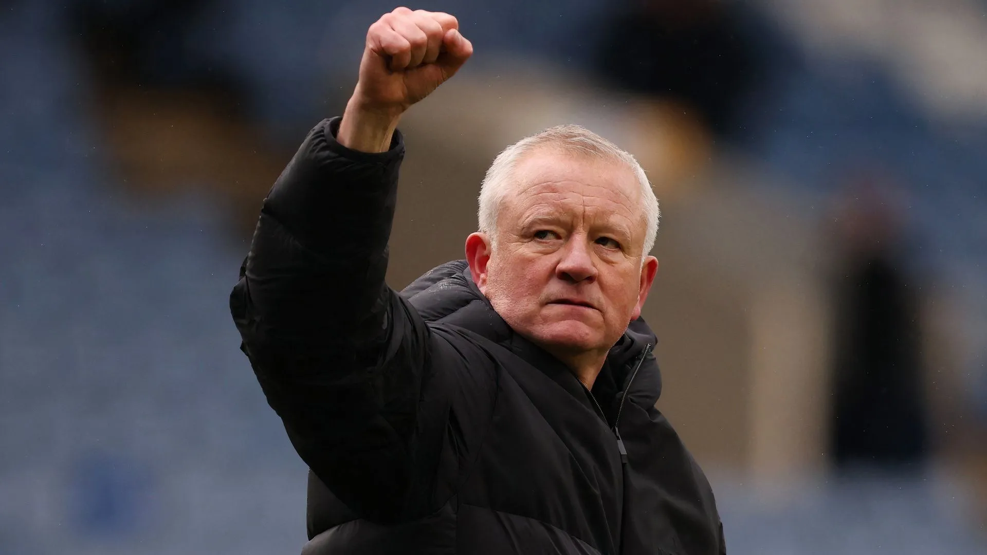 HLV Chris Wilder ăn mừng chiến thắng cùng Sheffield United trong một trận đấu quan trọng