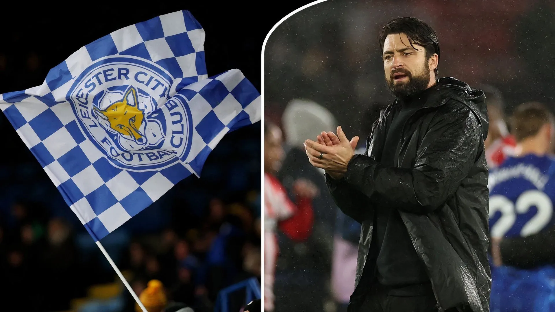 HLV Russell Martin và cờ của câu lạc bộ Leicester City