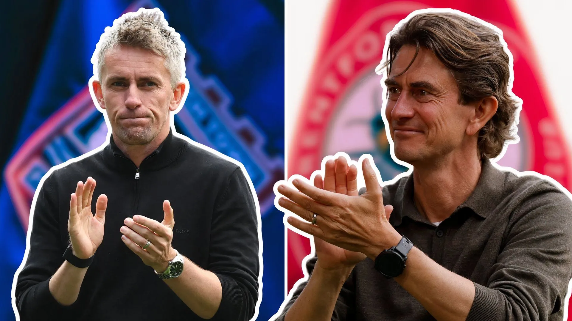 Huấn luyện viên Kieran McKenna (Ipswich Town) và Thomas Frank (Brentford), những cái tên được nhắc đến nhiều trên thị trường chuyển nhượng huấn luyện viên