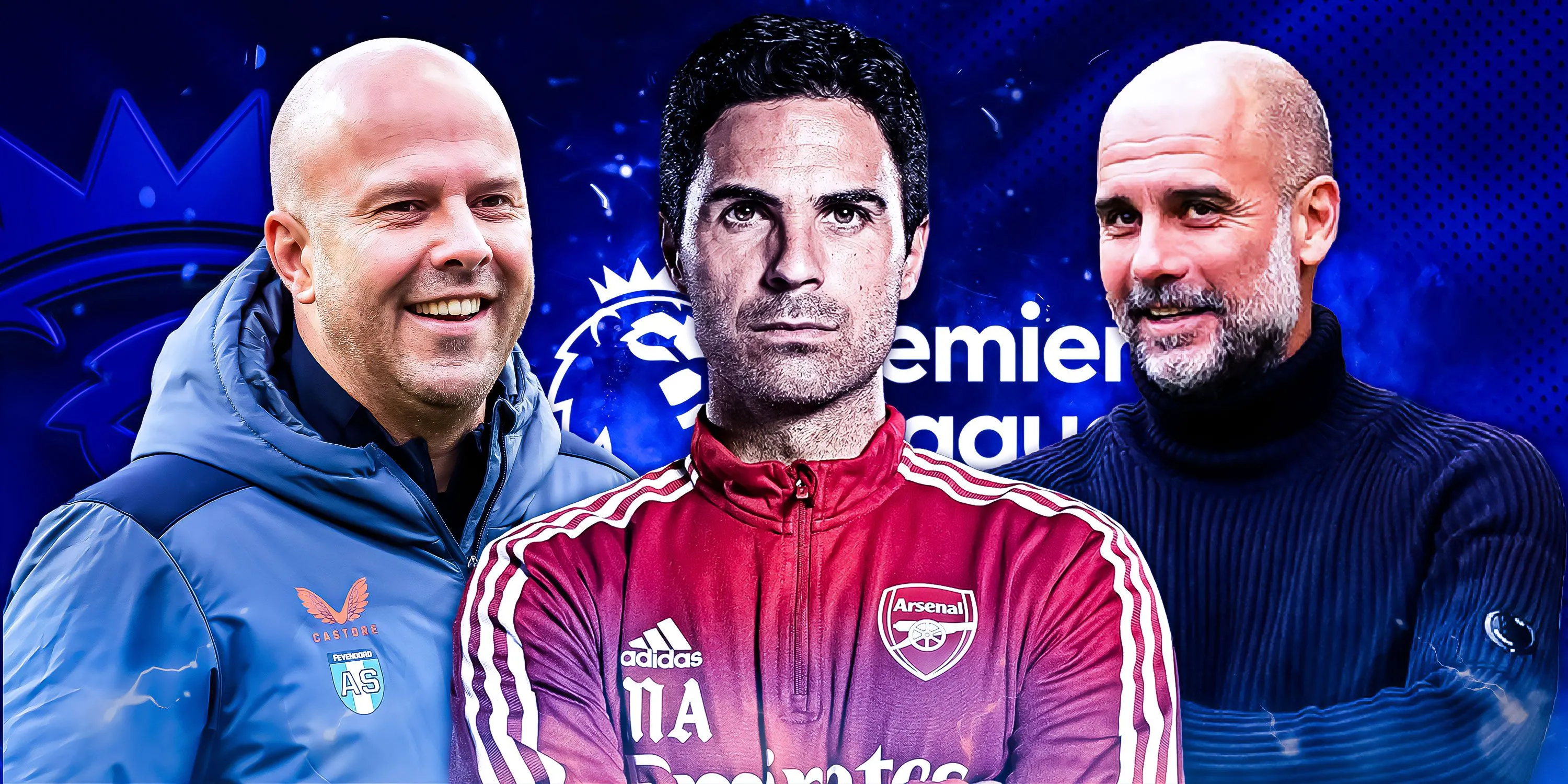 Arne Slot, Mikel Arteta and Pep Guardiola